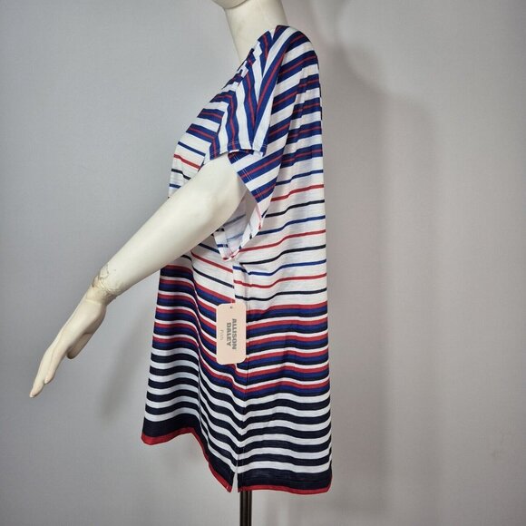Allison Daley Women's Top Blouse Size 2X Stripe White Blue Red Short Sleeve (04) - Picture 2 of 10